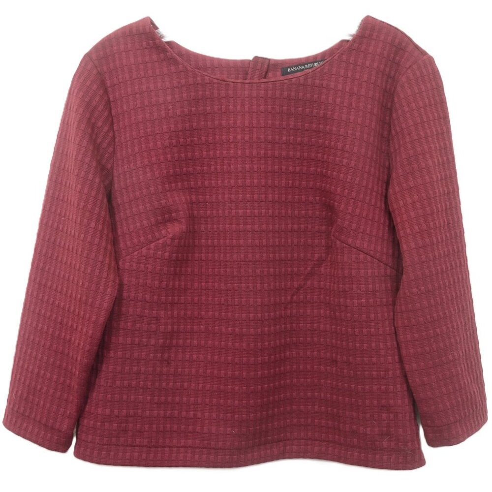 Banana Republic Textured Scoop‎ Neck Top 3/4 Sleeve Business Office Retro MD